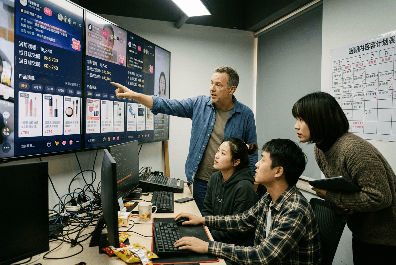 An eCommerce operations team in Shanghai working on Tmall storefront updates