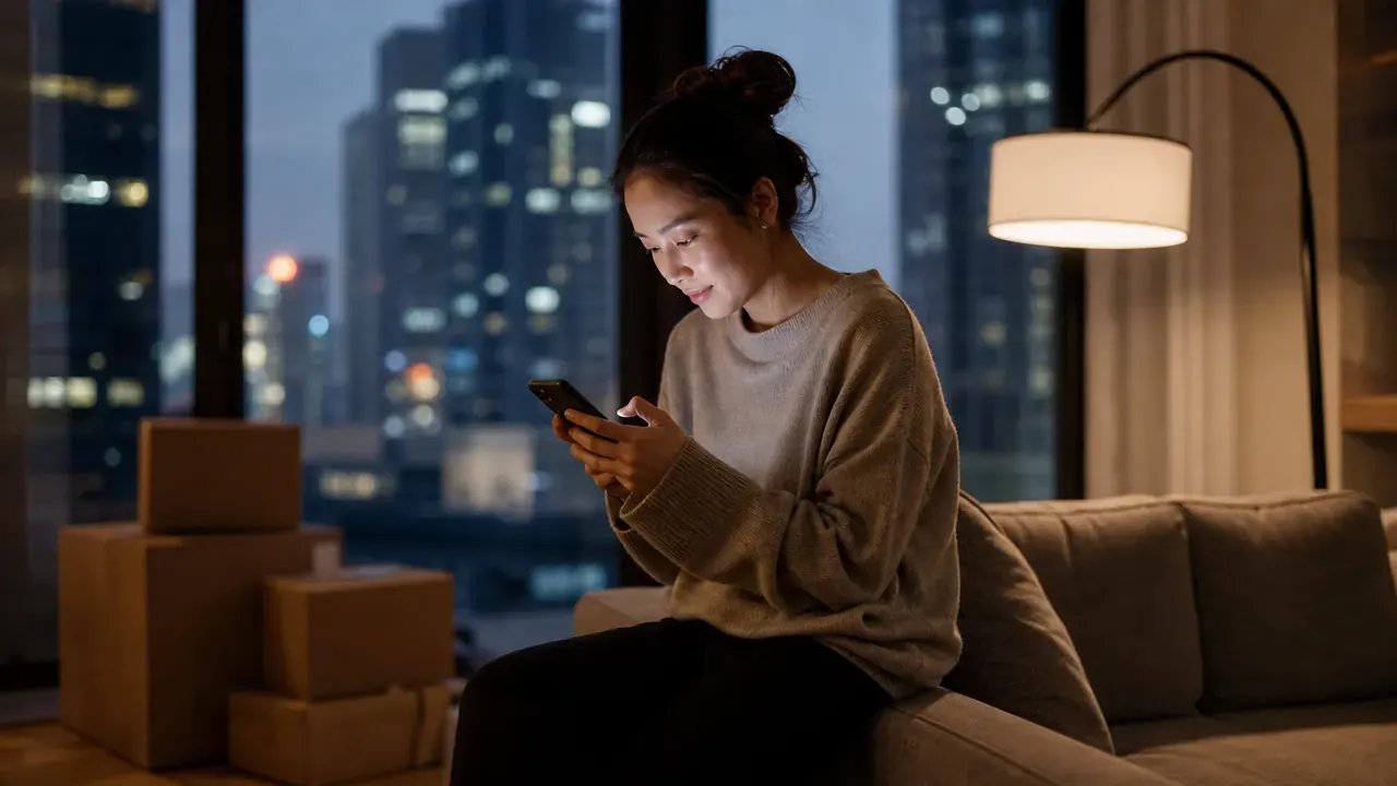A shopper in a Shanghai apartment browsing imported brands on a phone